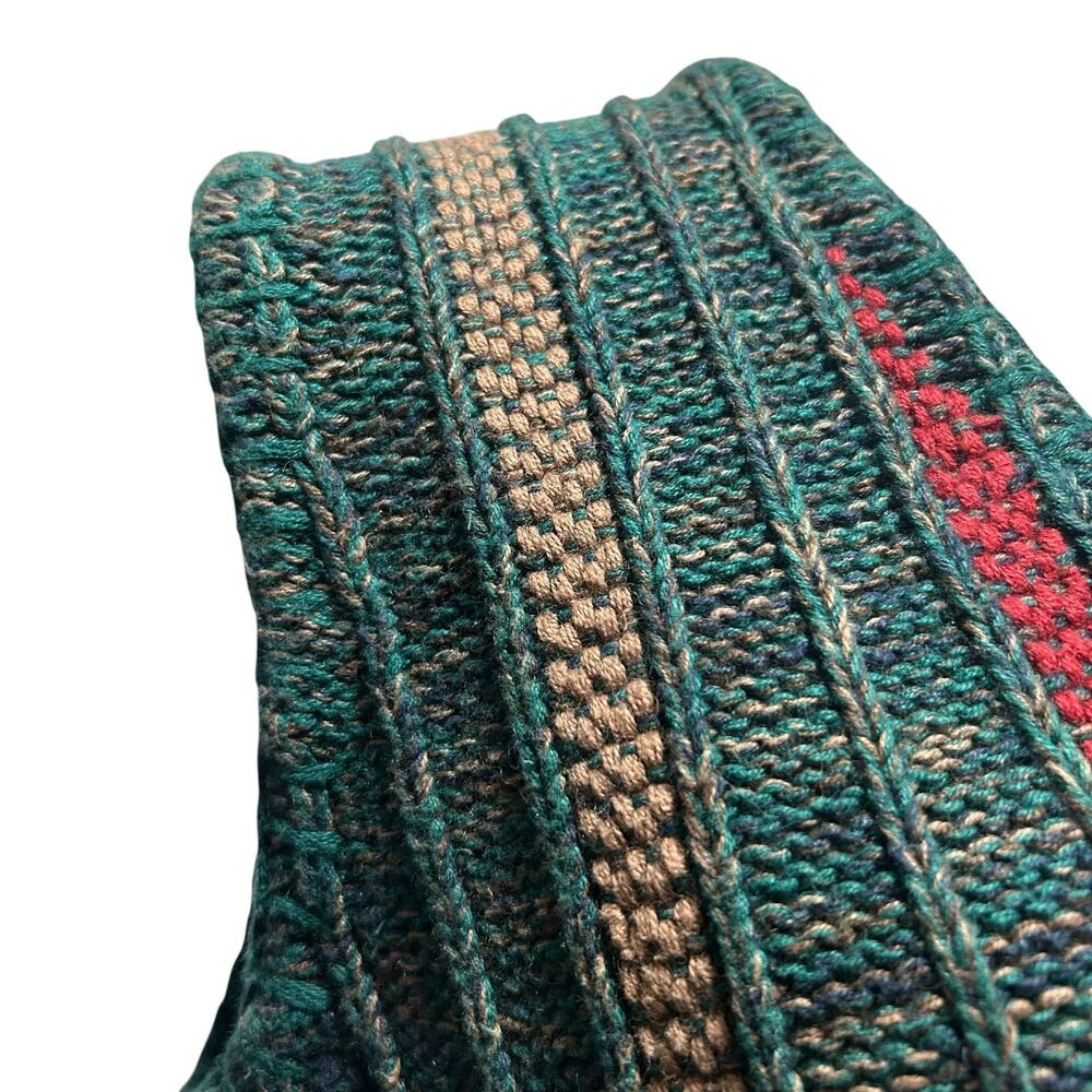 Vintage 90s Green Stripe Ramie Tassel Sweater Vest Cottagecore M Grandpacore - Picture 10 of 16